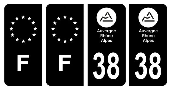 Stickers plaque d'immatriculation de voiture département 38