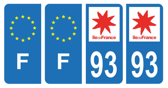 Stickers plaque d'immatriculation de voiture département 93
