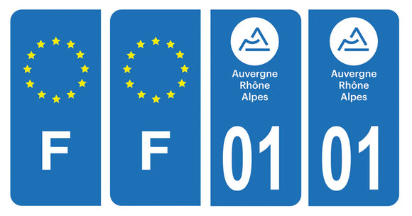 Stickers plaque d'immatriculation de voiture département 01