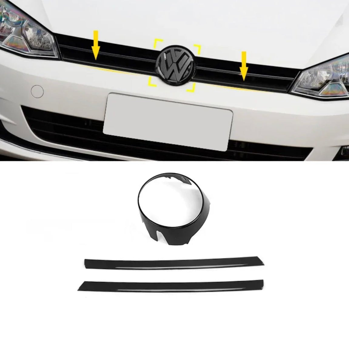 Support de logo Volkswagen Golf 7 + baguettes de calandre noires