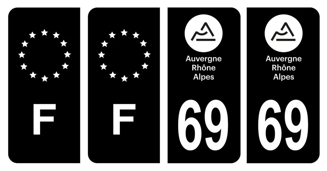 Stickers plaque d'immatriculation de voiture département 69