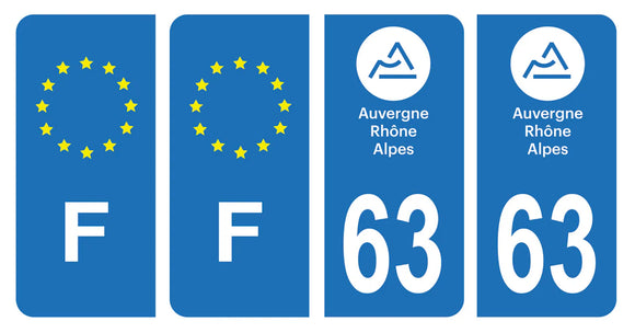 Stickers plaque d'immatriculation de voiture département 63