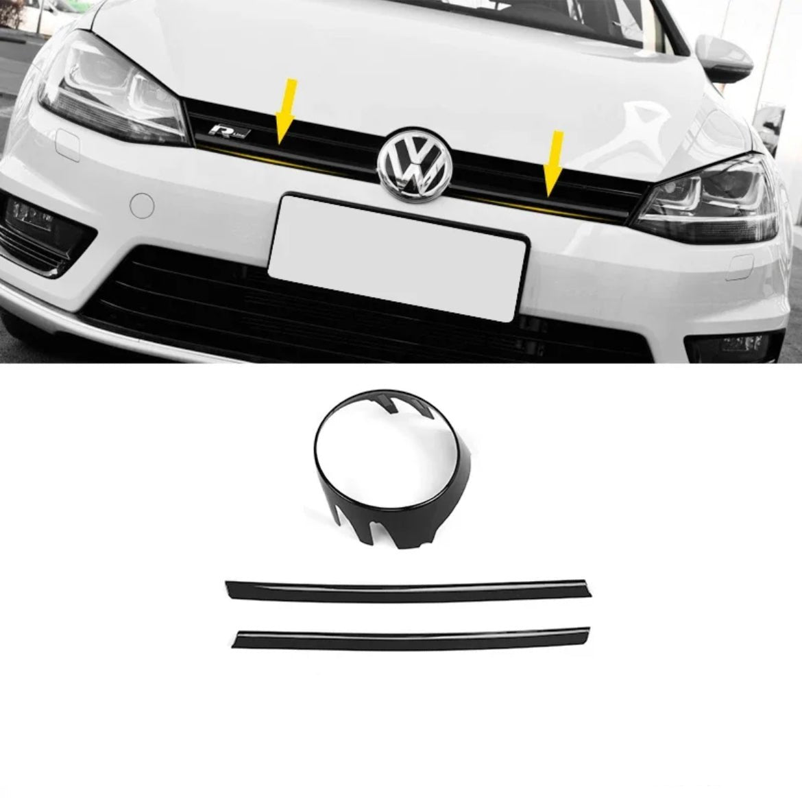 Support de logo Volkswagen Golf 7 + baguettes de calandre noires - 0