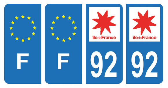 Stickers plaque d'immatriculation de voiture département 92
